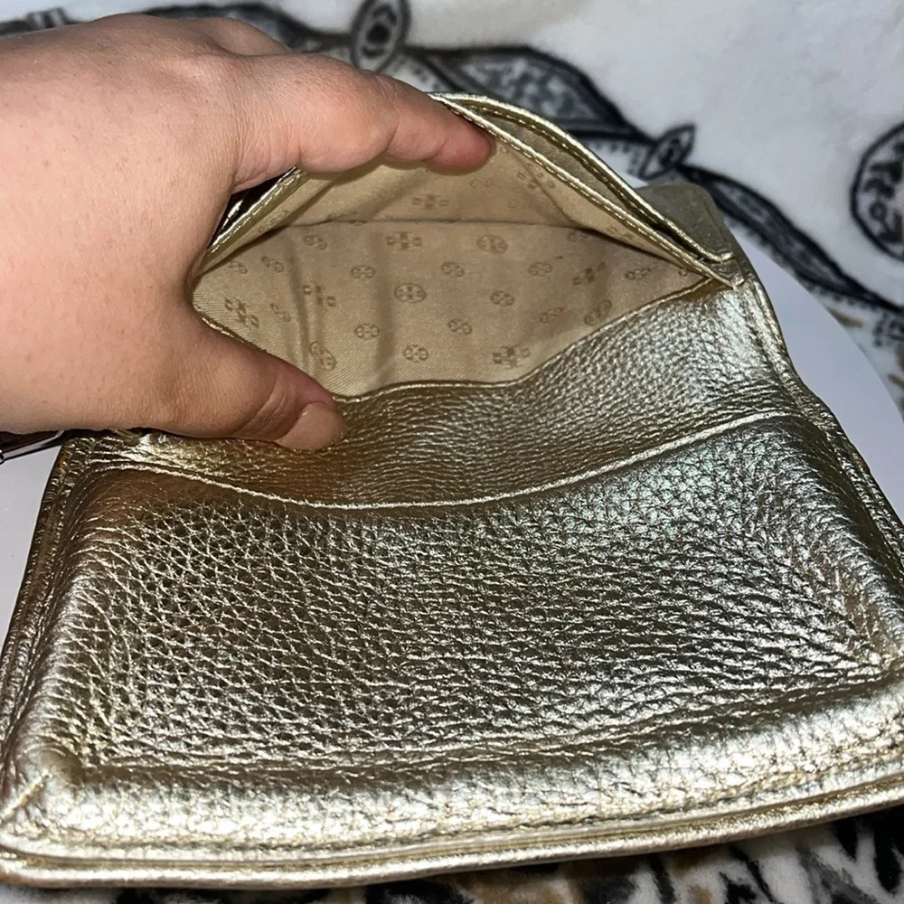 Tory Burch Metallic Gold Leather Britten Wallet